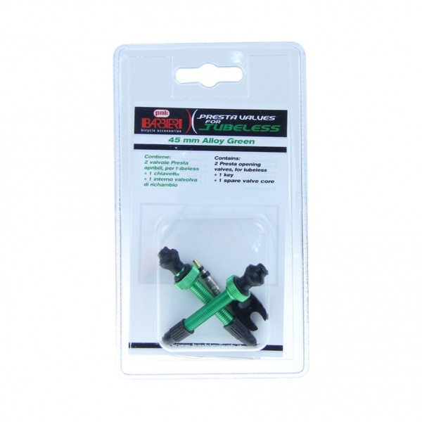 Pair of aluminum Presta valves for tubeless green 45mm