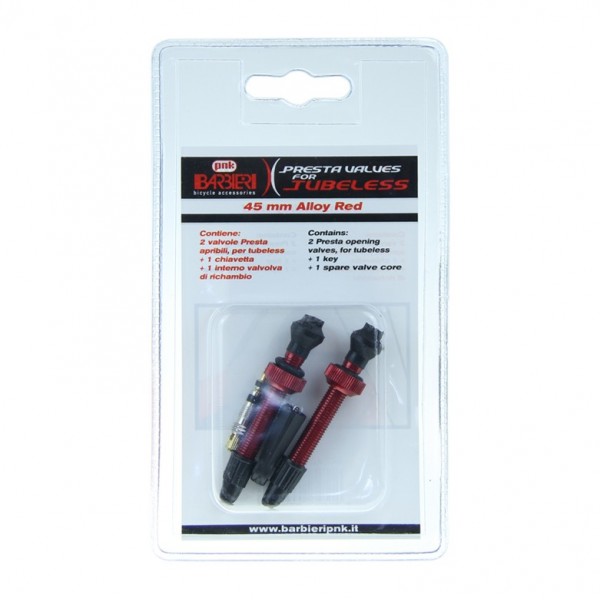 Pair of aluminum Presta valves for tubeless red 45mm