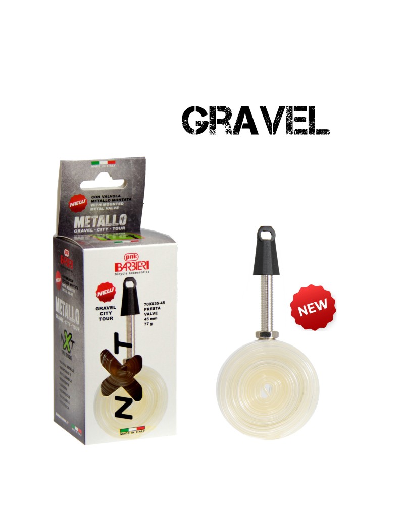 CAMERA GRAVEL TPU CON VALVOLA IN METALLO 45mm MONTATA 700X35-45 PESO 77g