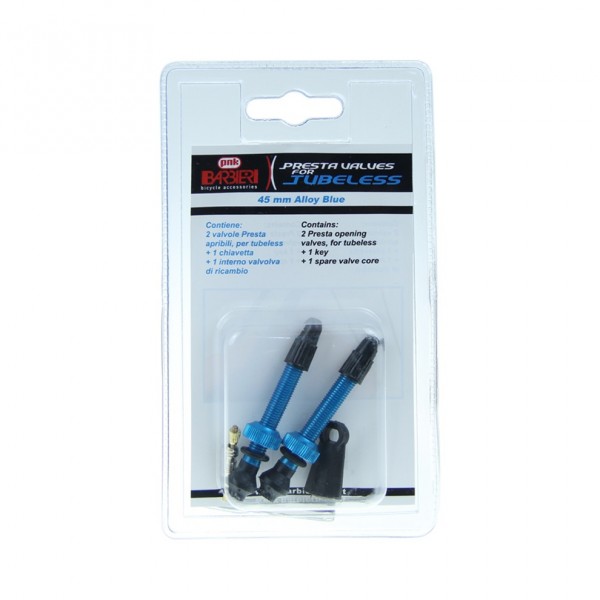 Pair of aluminum Presta valves for tubeless blue 45mm